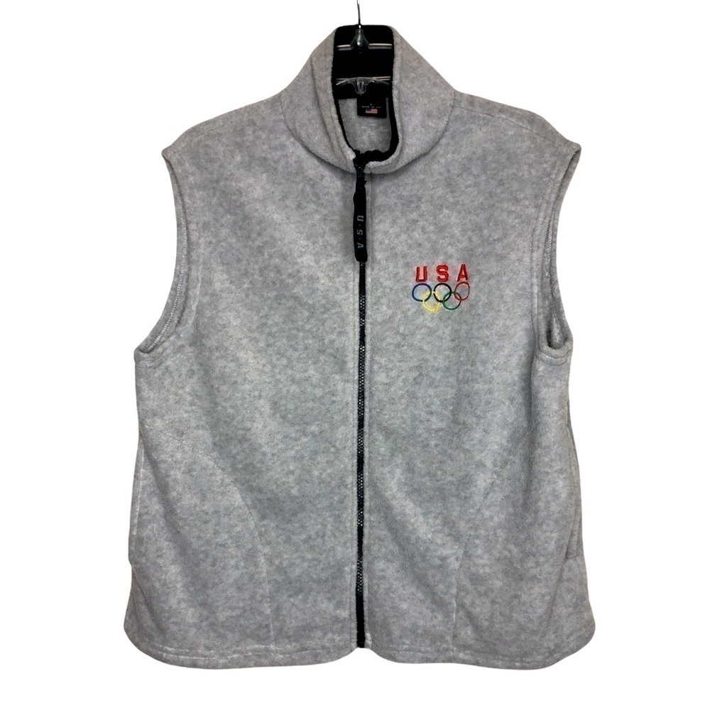 𝅺USA Olympics Light Gray Fleece Full Zip Vest W/ Pockets - Size Large